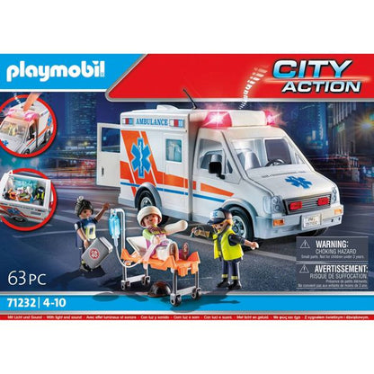 Playmobil Ambulance with Lights: Building Set, Educational Focus on Fine Motor Skills, 63 Pieces
