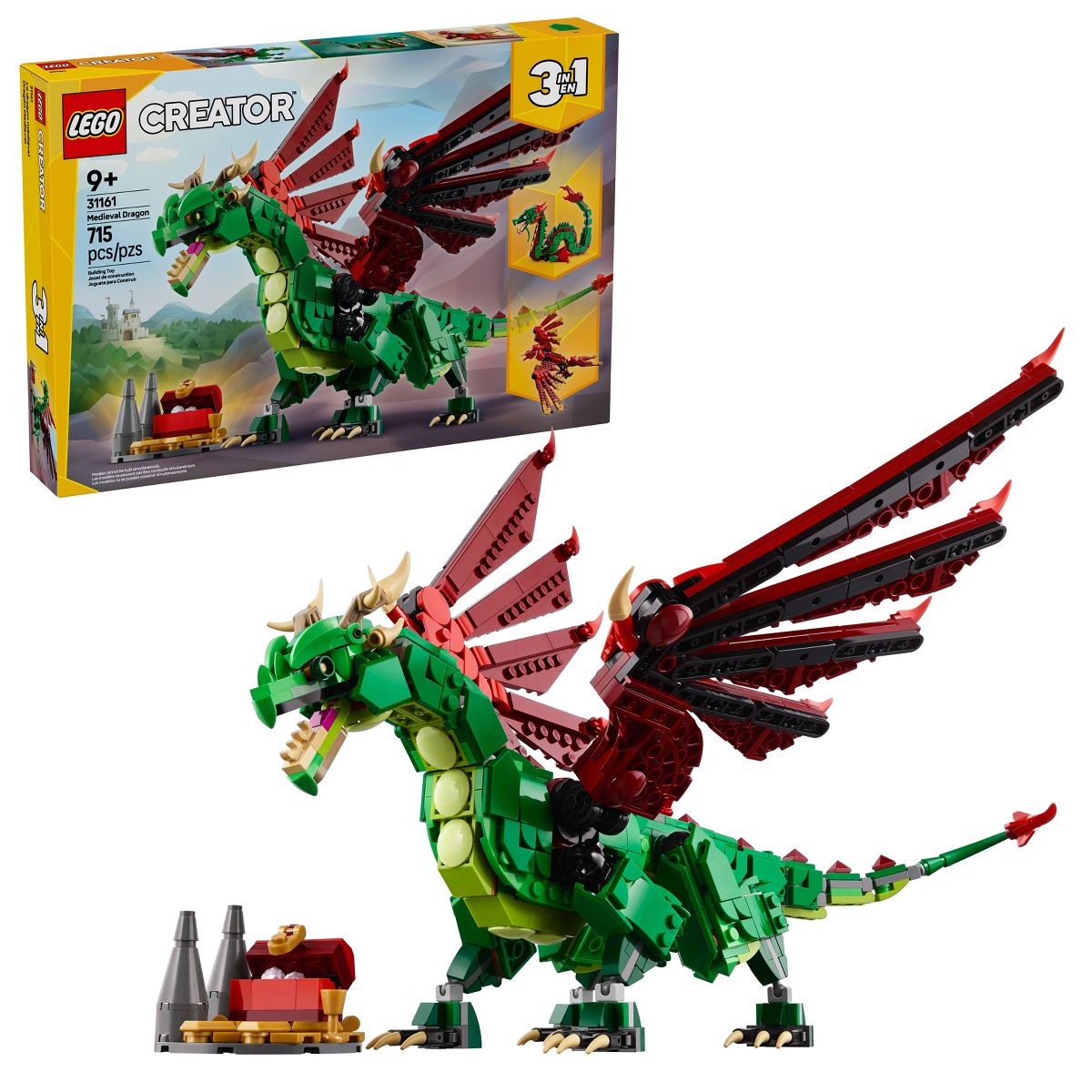 LEGO Creator 3 in 1 Medieval Dragon Building Toy with 3 Options Sea Serpent or Phoenix 31161