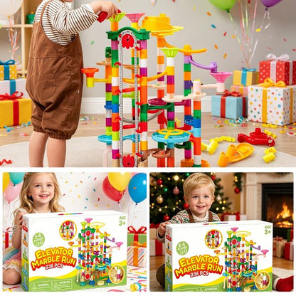 Joyfy 236Pcs Glowing Marble Run with Motorized Elevator for Kids Toddler Construction STEM Toys Easter Birthday Christmas Gifts for Boys Girls Age 3-8