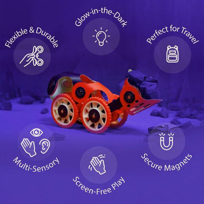 Clixo Space Mission Pack: Glow in the Dark Magnetic Building Toy 30pc for Ages 6+