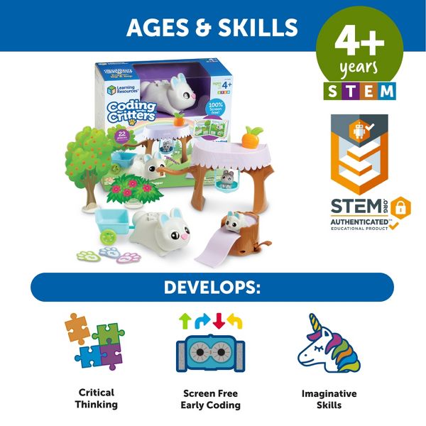 Learning Resources Coding Critters Bopper, Hip & Hop, Screen-Free Early Coding Toy For Kids, 22 Pieces, Ages 4+