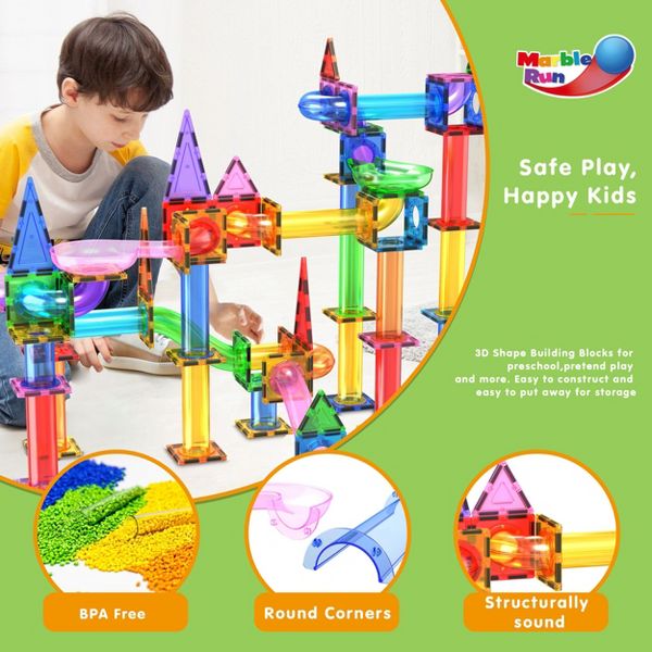 PICASSO-TILES Marble Run Magnetic Tiles for Kids – 150PCS STEM Educational Construction Building Blocks Race Track Toy Set