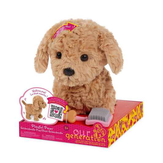 Our Generation Playful Paws Goldendoodle Puppy Walking & Barking Electronic Interactive Pet Dog Plush: Plastic Polyester Toy