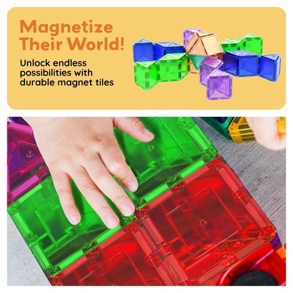 PICASSO-TILES 101PCS Magnetic Tiles for Kids - STEM Building Blocks, Construction Toy, Educational Creative Play Set Toddlers Preschool Boys & Girls