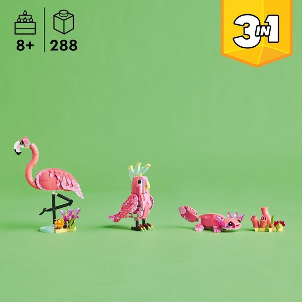 LEGO Creator 3 in 1 Wild Animals: Pink Flamingo Toy with 3 Building Options, Pink Flamingo, Cockatoo or Axolotl 31170
