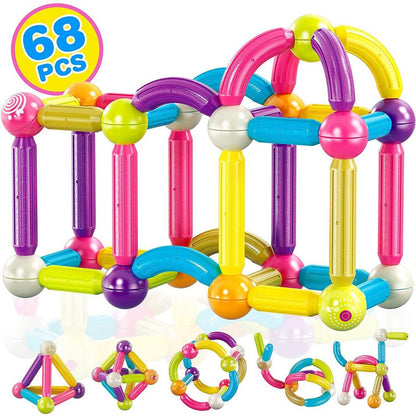 Contixo ST2 Kids Magnetic Stix, 68-Piece Colorful 3D Building Blocks Set, STEM Construction Toy for Creative Construction Fun Boys & Girls Ages 3+