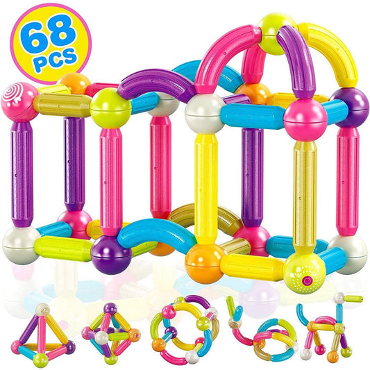 Contixo ST2 Kids Magnetic Stix, 68-Piece Colorful 3D Building Blocks Set, STEM Construction Toy for Creative Construction Fun Boys & Girls Ages 3+
