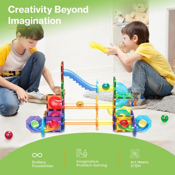 PICASSO-TILES Marble Run Magnetic Tiles for Kids – 108PCS STEM Educational Construction Building Blocks Race Track Toy Set