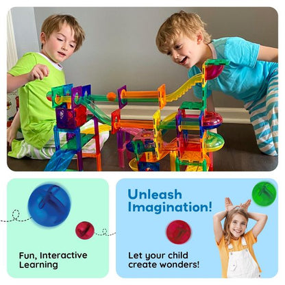 PICASSO-TILES Marble Run Magnetic Tiles for Kids – 100PCS STEM Educational Construction Building Blocks Race Track Creative Learning Toy Set