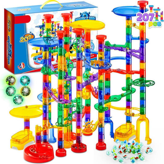 Joyfy 207Pcs Glowing Marble Run Construction Building Blocks Kids Toddler STEM Toys Birthday Christmas Gifts for 3 4 5 6 7 8 Years Old Boys Girls