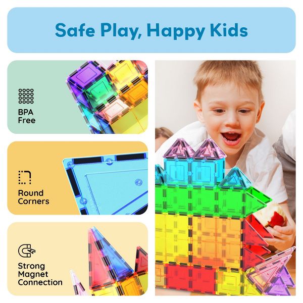 PICASSO-TILES 101PCS Magnetic Tiles for Kids - STEM Building Blocks, Construction Toy, Educational Creative Play Set Toddlers Preschool Boys & Girls