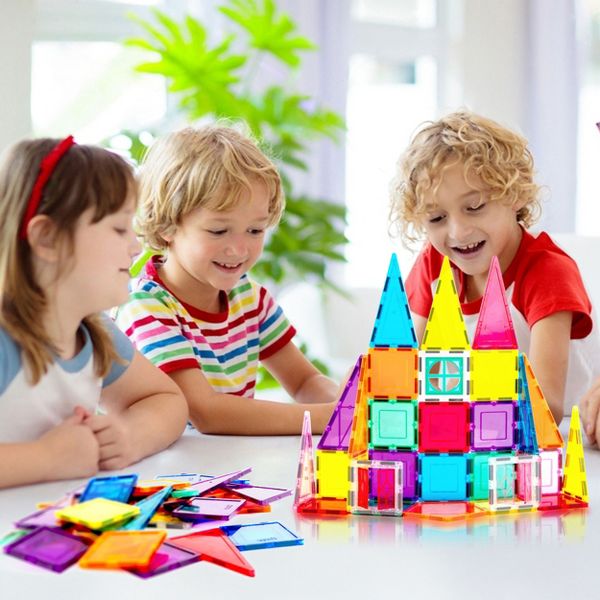 PICASSO-TILES 101PCS Magnetic Tiles for Kids - STEM Building Blocks, Construction Toy, Educational Creative Play Set Toddlers Preschool Boys & Girls