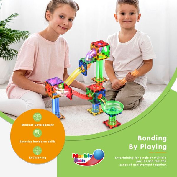 PICASSO-TILES Marble Run Magnetic Tiles for Kids – 100PCS STEM Educational Construction Building Blocks Race Track Creative Learning Toy Set