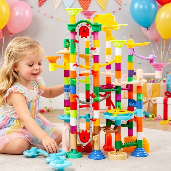 Joyfy 236Pcs Glowing Marble Run with Motorized Elevator for Kids Toddler Construction STEM Toys Easter Birthday Christmas Gifts for Boys Girls Age 3-8