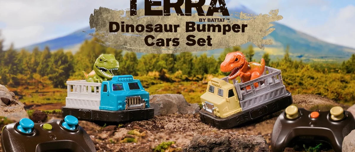 TERRA by Battat Remote Control Bumper Cars Set - Dinosaur: Educational Motorized Toys for Kids, Infrared Play Vehicles