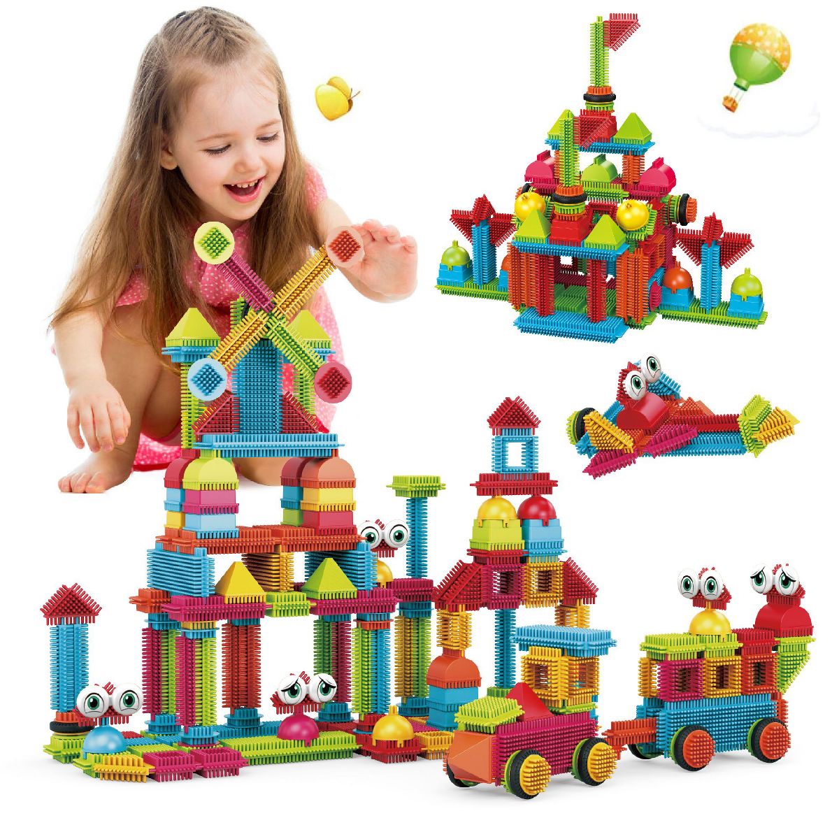 Contixo ST7 STEM Building Blocks Set, 244 Pcs Bristle Shape 3D Educational Construction Toy for Kids Ages 3-8, Creativity, Learning, Safe & Durable