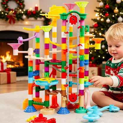 Joyfy 236Pcs Glowing Marble Run with Motorized Elevator for Kids Toddler Construction STEM Toys Easter Birthday Christmas Gifts for Boys Girls Age 3-8