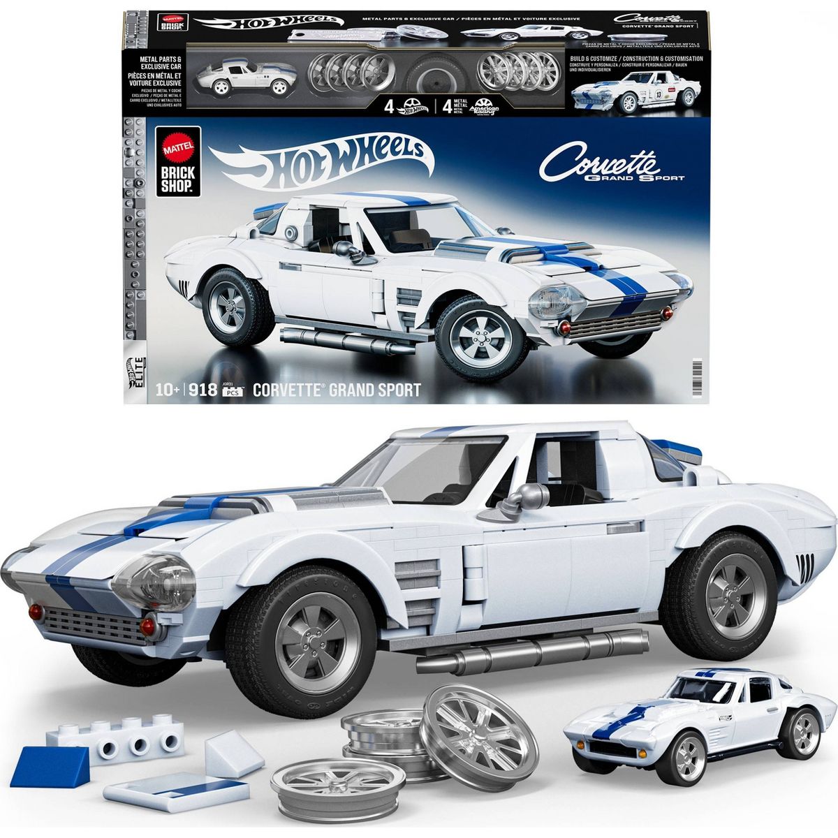 Mattel Brick Shop Hot Wheels Corvette Grand Sport Building Toy Kit for Collectors - 918pc