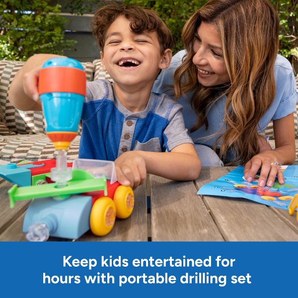 Educational Insights Design & Drill Build-It Bucket with Electric Drill Toy, 41 Pieces, STEM Toy, Ages 3+