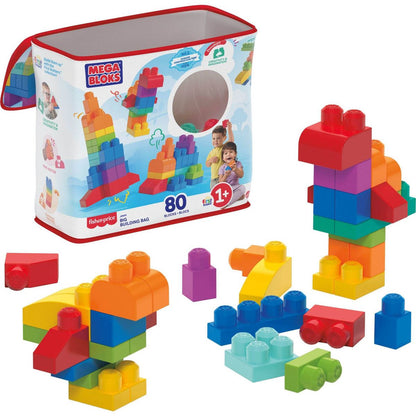 MEGA BLOKS First Builders Big Building Bag Toy Blocks with Blue Storage Bag for Toddler - 80pc