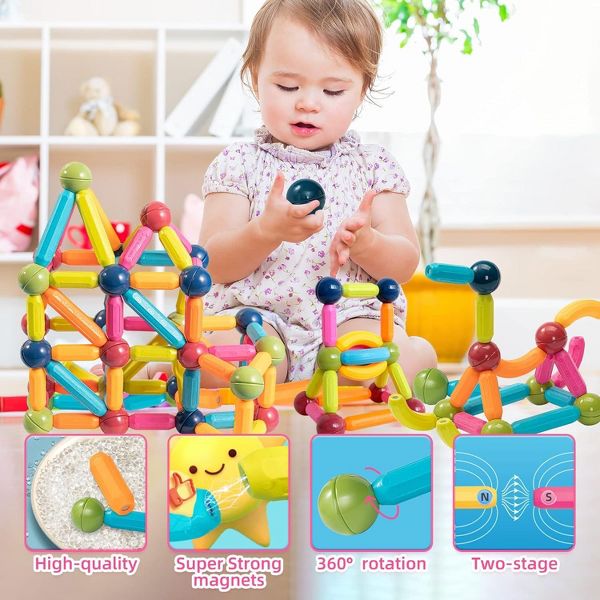 Contixo ST2-2packs Kids Magnetic Stix Stick, 68 PCS 3D STEM Building Blocks Construction Set, Educational Toy for Boys & Girls Ages 3+