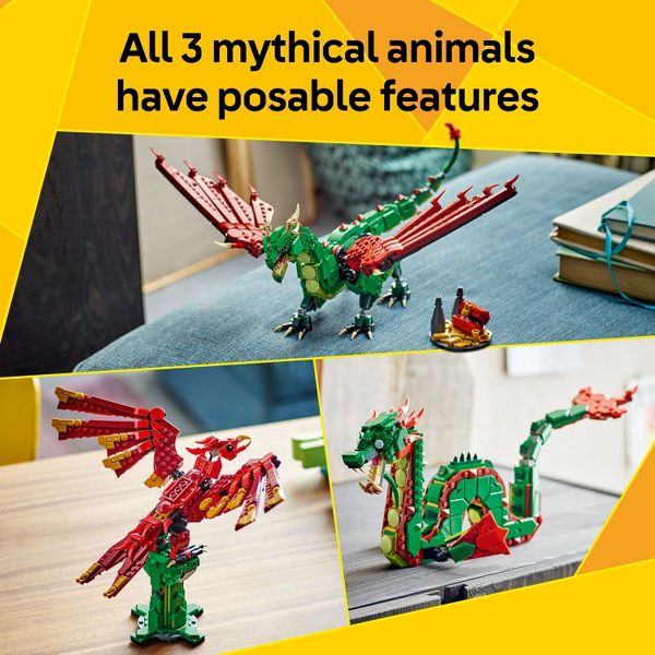LEGO Creator 3 in 1 Medieval Dragon Building Toy with 3 Options Sea Serpent or Phoenix 31161