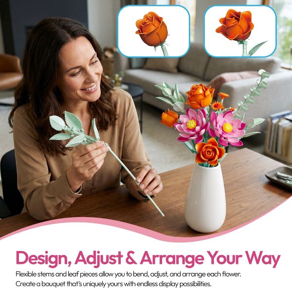 Contixo Bouquet Of Rose & Lotus, Flower Building Set for Kids & Adults - 360pc