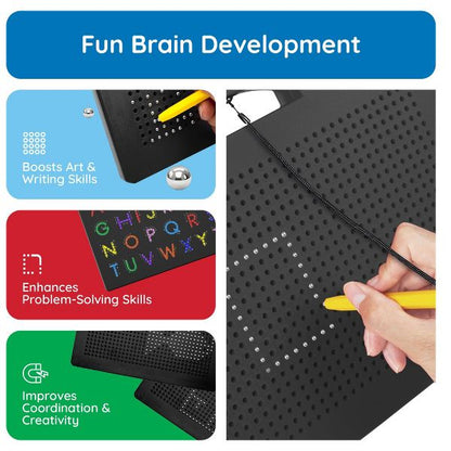 PICASSO-TILES 2-in-1 Magnetic Drawing Board 12x10 Inch Bead Pad with Alphabet & Math, STEM Educational Toy, Reusable Erasable Writing Tablet for Kids