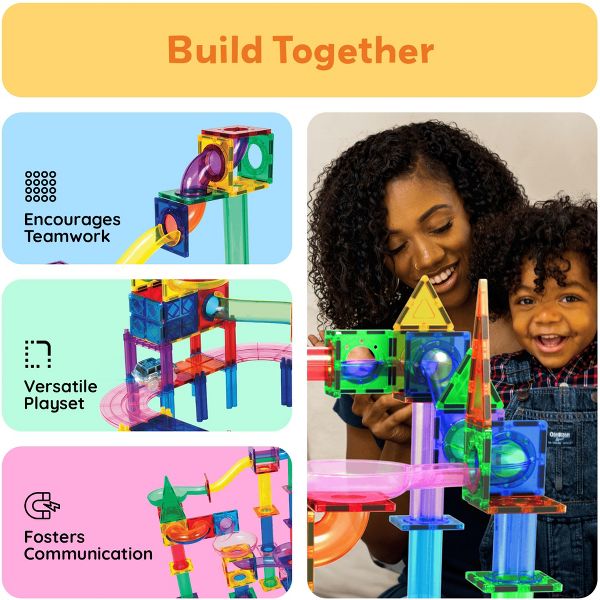 PICASSO-TILES Marble Run Magnetic Tiles for Kids – 108PCS STEM Educational Construction Building Blocks Race Track Toy Set